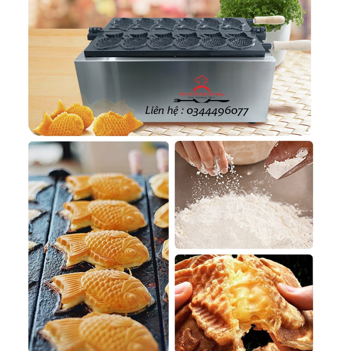 Máy làm bánh cá Nhật Bản TAIYAKI, Máy làm bánh hình con cá 6 con chất lượng