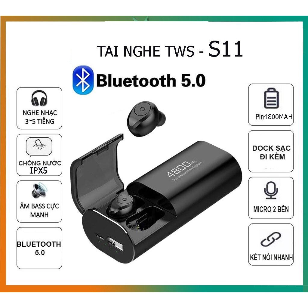 Tai nghe bluetooth FLOVEME S11 Kiêm sạc dự phòng  4800mAh - Pin siêu khủng -  Chống nước IPX5  - Cảm ứng vân tay - Hàng Chính Hãng