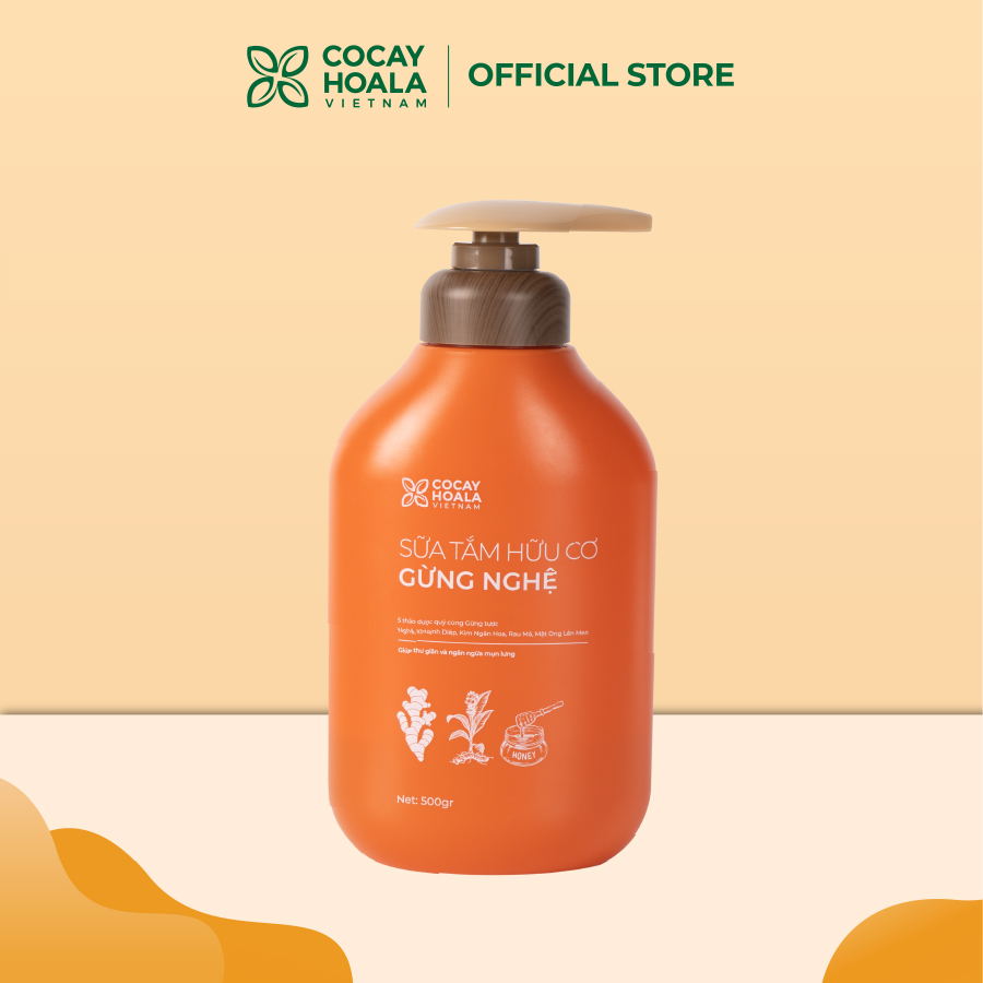 Sữa tắm thảo dược Gừng Nghệ Cỏ Cây Hoa Lá - Chiết Xuất Từ 9 Loại Thảo Dược Quý - Phòng Cảm, Tránh Gió, Dưỡng Da - Cho Con Cho Mẹ, Cho Đại Gia Đình, chai 500gr