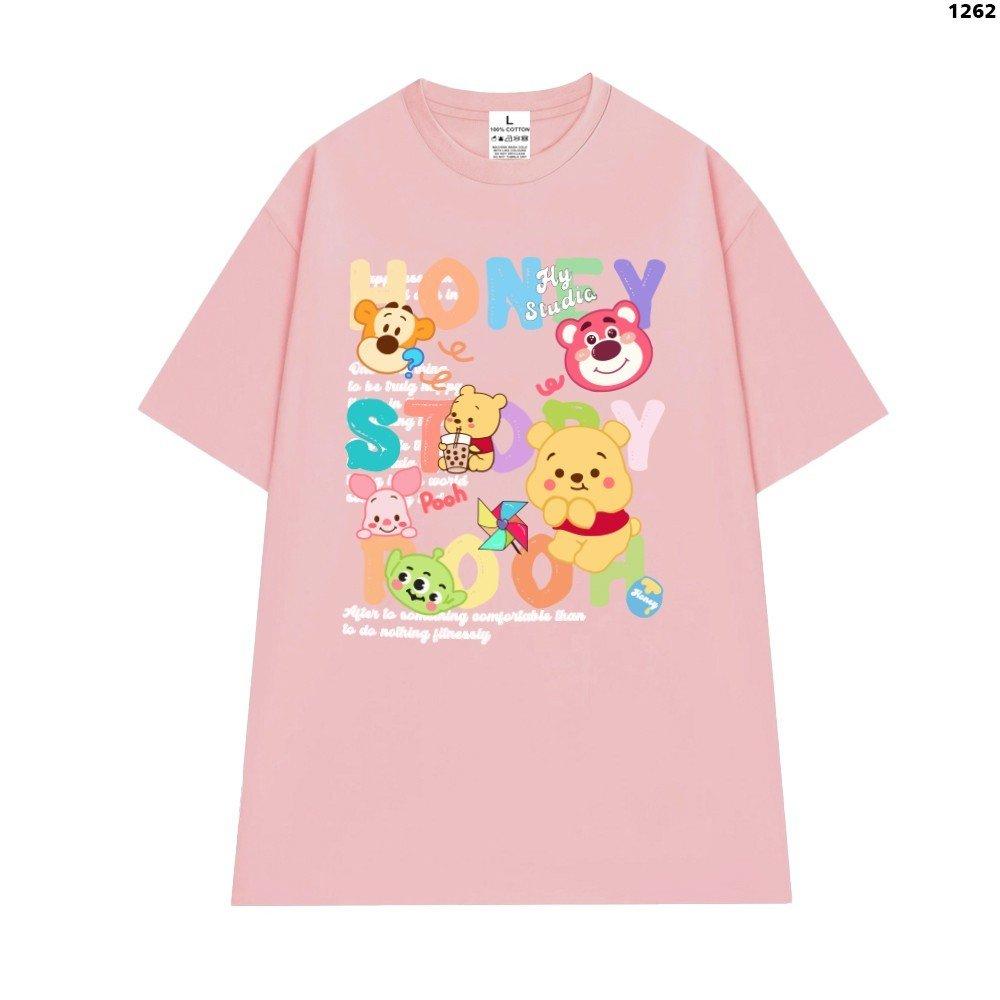 Cao cấp - Áo thun tay lỡ unisex nam nữ oversize in hình gấu dâu Lotso Honey Moon nhiều hoạt tiết dễ thương