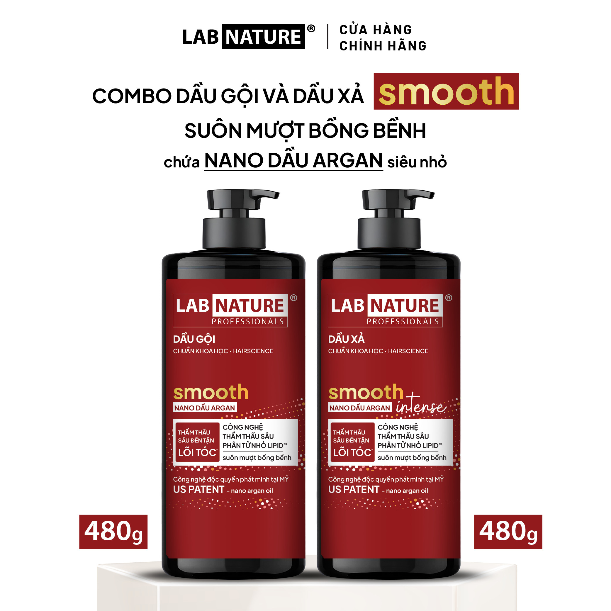 Combo Dầu gội và Dầu xả Lab Nature Smooth Suôn Mượt Bồng Bềnh - Công nghệ thẩm thấu sâu đến tận lõi tóc - 480g