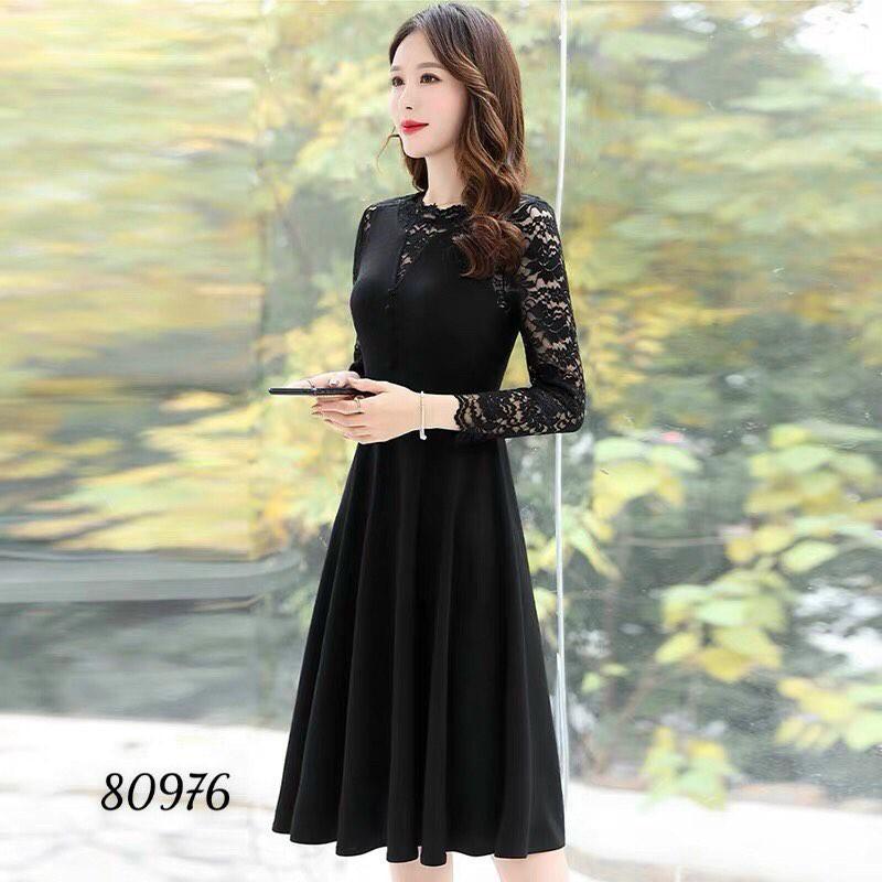 ĐẦM CÔNG SỞ PHỐI TAY REN DÀI TAY KÈM THẮT LƯNG SANG TRỌNG-D09