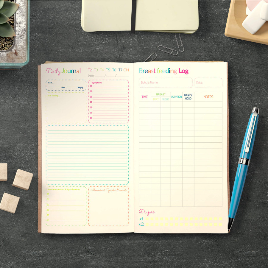 Sổ tay planner &quot;Chăm sóc em bé sơ sinh, bé tí tu ti dưới 5 tháng&quot; - lịch bú ti, chăm sóc em bé sơ sinh mới đẻ