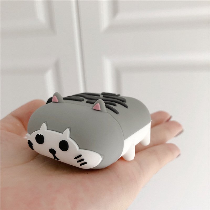 Bao Case Cho Airpods 1/ Airpods 2 Hình Chó Husky, Chó Cori, Mèo Xám