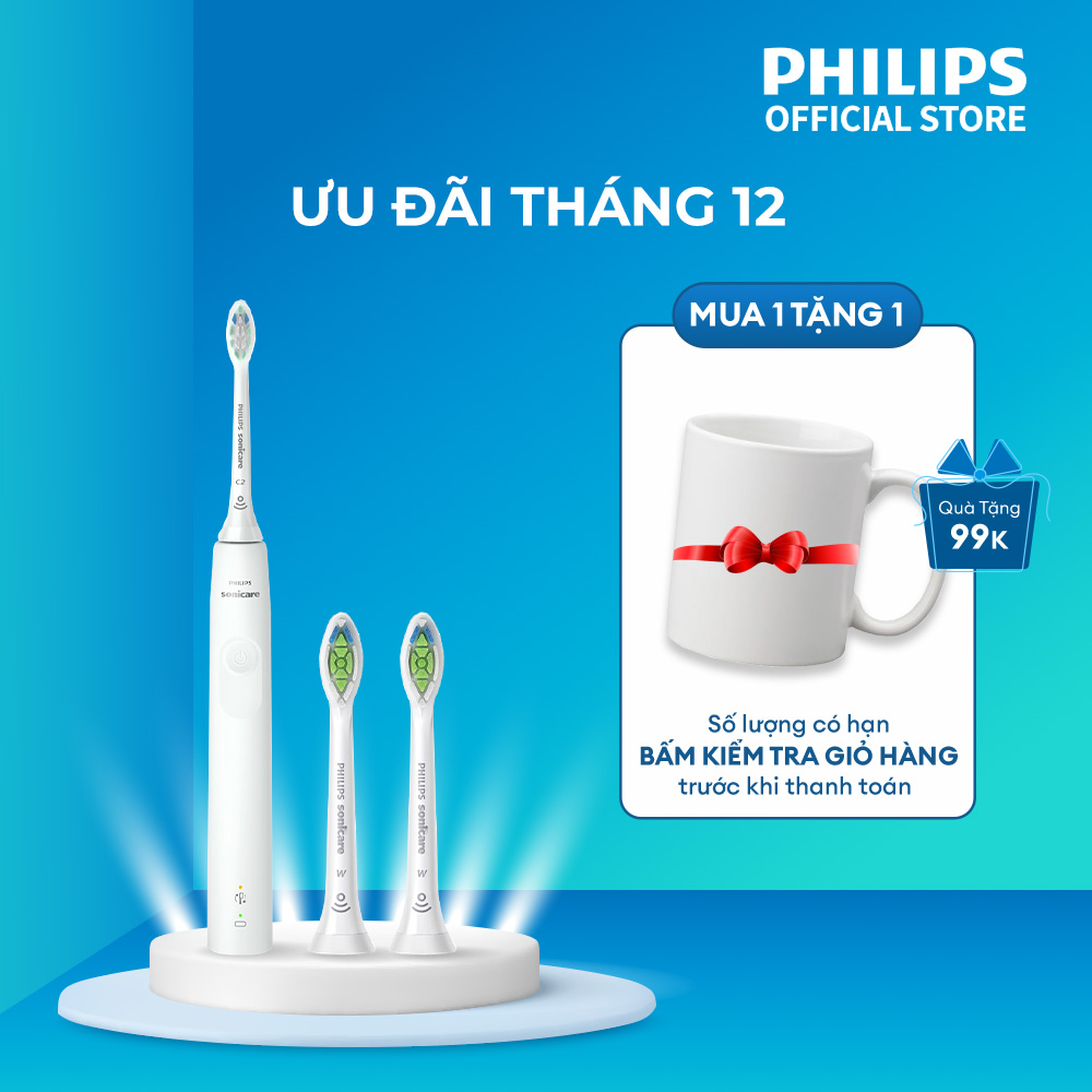 Bộ bàn chải điện Philips sonicare HX3671/23 + 2 đầu bàn chải thay thế HX6062/67 công nghệ sóng âm, bảo hành 2 năm