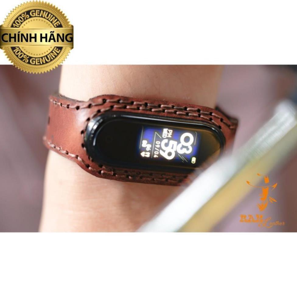 DÂY DÀNH CHO MIBAND 4 / 3 DA BÒ NÂU ĐỎ - RAM Leather chính hãng