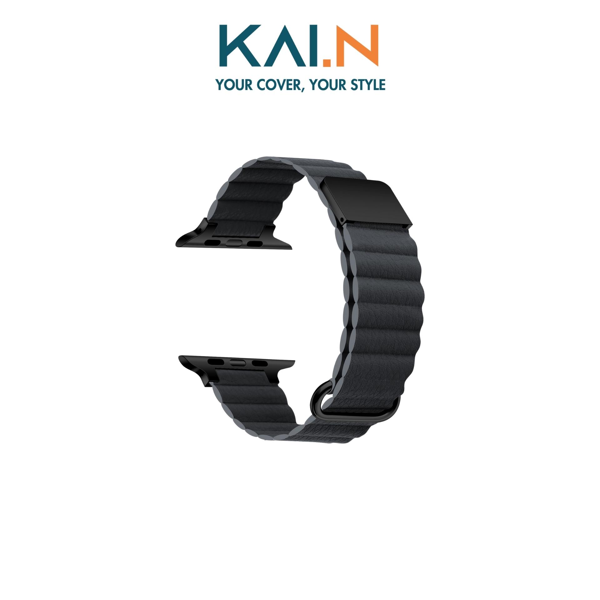 Dây Đeo Dành Cho Apple Watch Ultra / Apple Watch Series 1-8/SE/SE 2022, Kai.N Leather Loop Black Magnetic - Hàng Chính Hãng