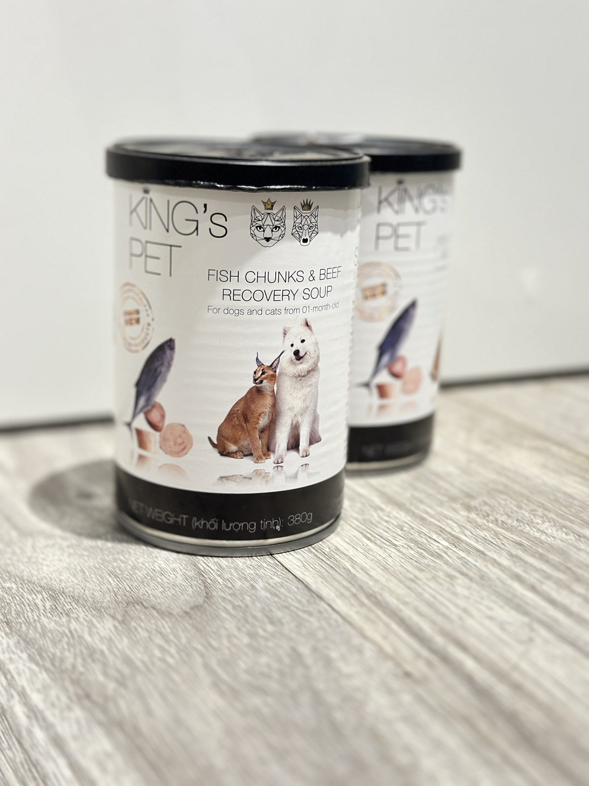 King's Pet-Pate Súp Cá Sốt Bò lon 380Gr cho CHÓ &amp; MÈO từ 1 tháng tuổi [Fish Chunks &amp; Beef Recovery Soup]