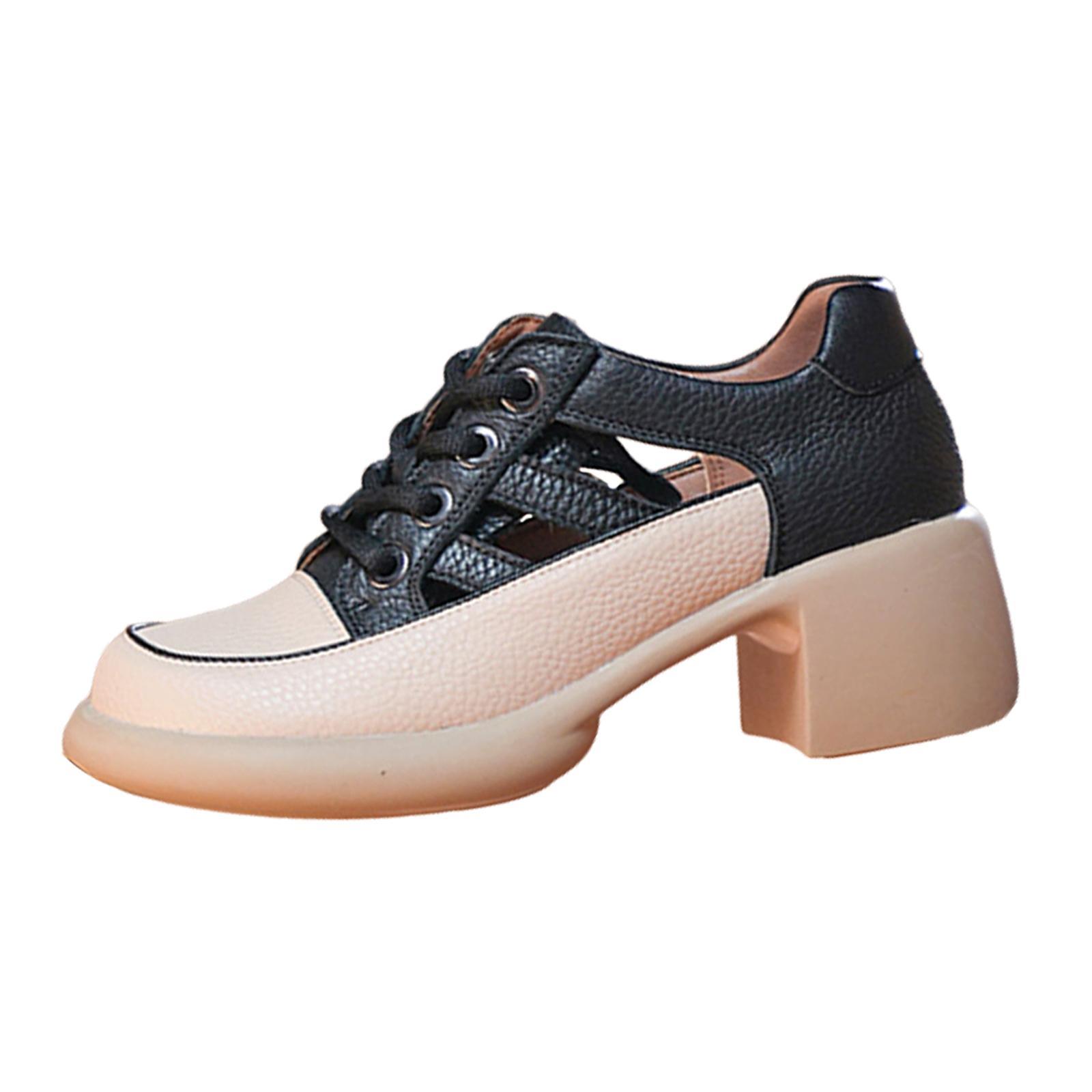 Women Heeled Sandals Chunky Heel Shoes Lightweight Lace up Closed Toe Unique High Heeled Wedge Sneakers Block Heel Sandals for Beach Outdoor