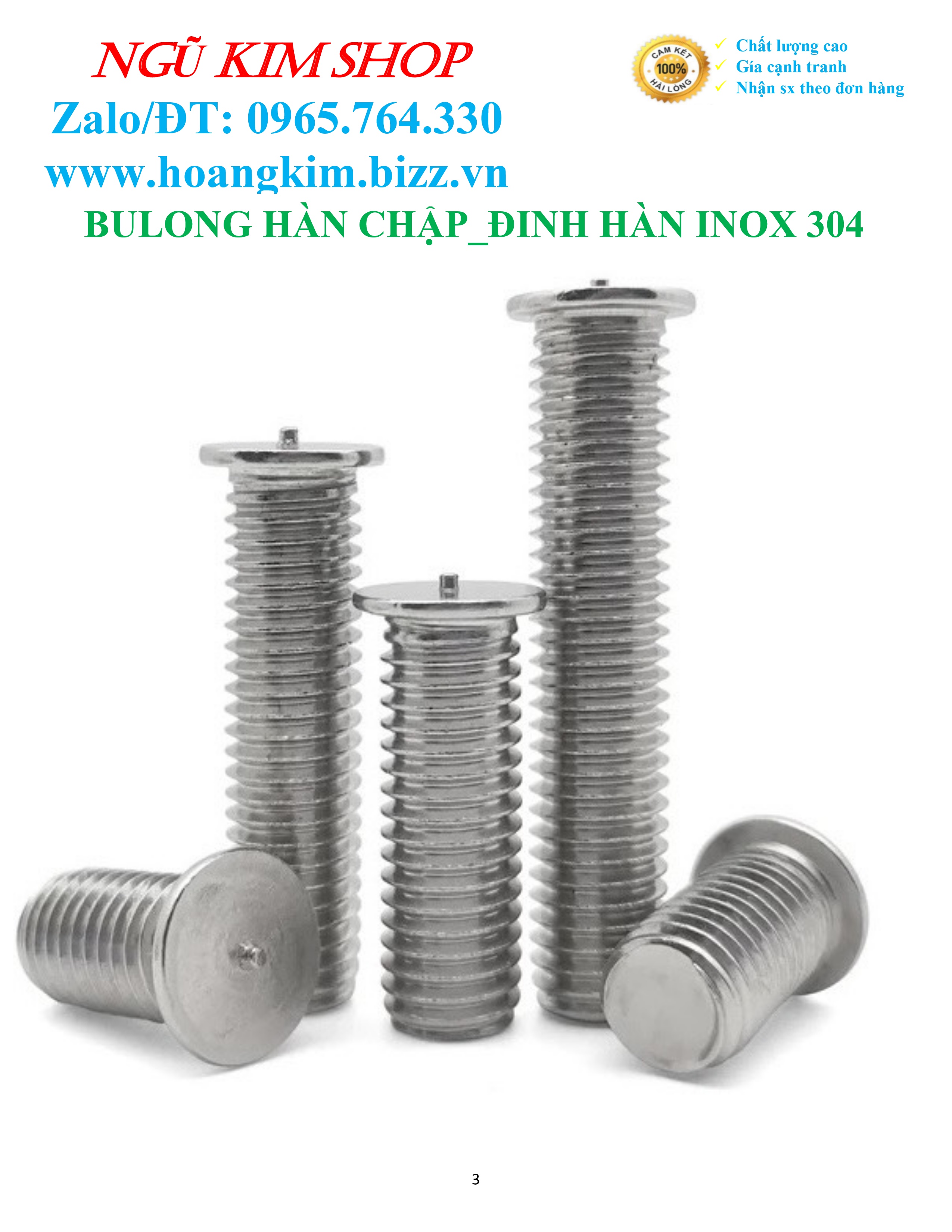BULONG HÀN _ ĐINH HÀN INOX 304 M3, M4, M5, M6, M8