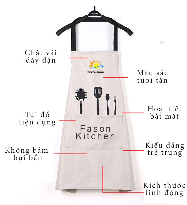 Tạp Dề nấu ăn FASONKITCHEN chống thấm nước phong cách Hàn Quốc 2 màu trắng đen