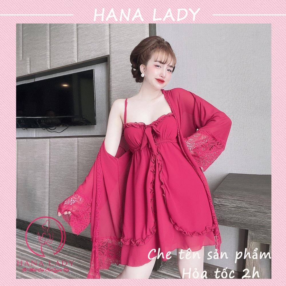 Váy ngủ kèm choàng, đầm ngủ 2 dây voan lụa cao cấp VN497