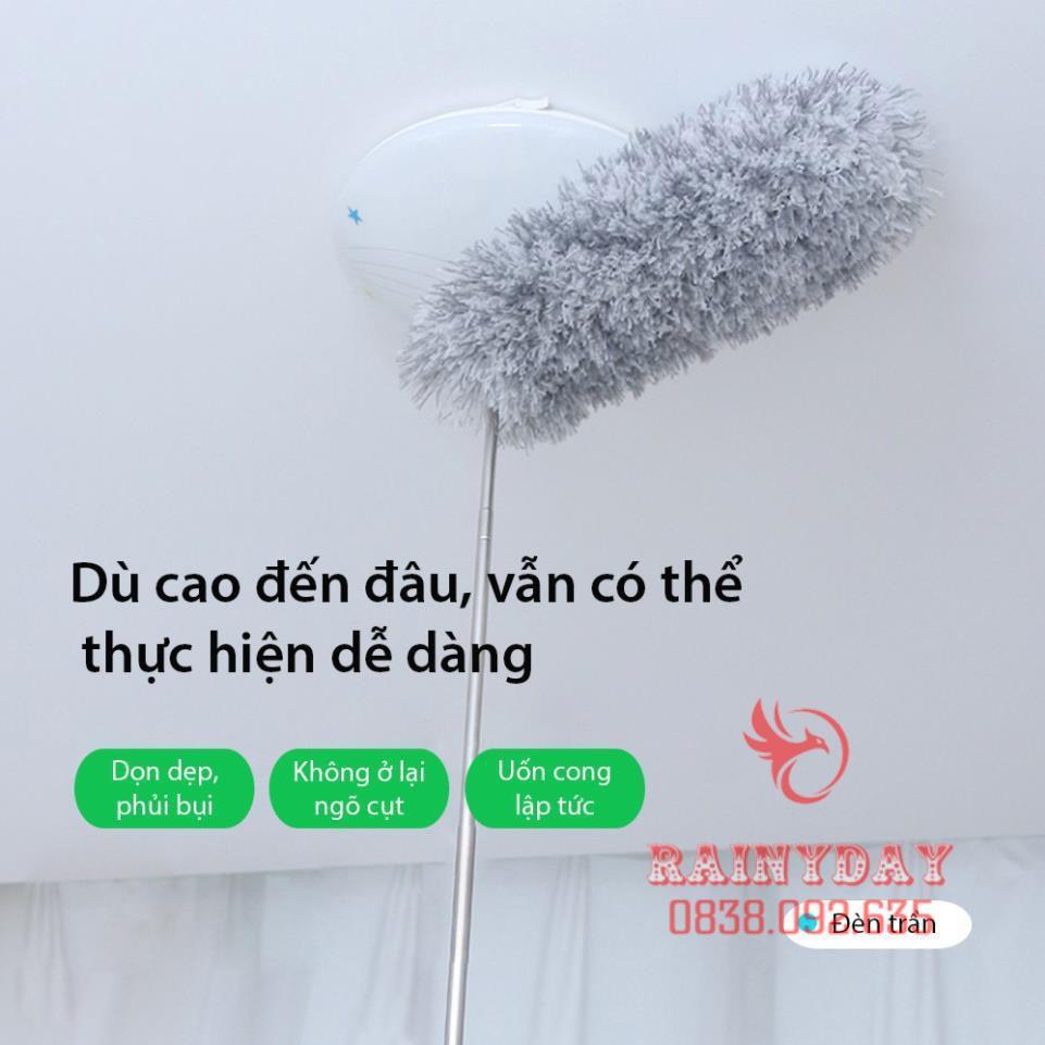 Cây chổi lông quét lau bụi mạng nhện trần nhà đa năng cán dài inox rút gọn gập được 90 độ thông minh