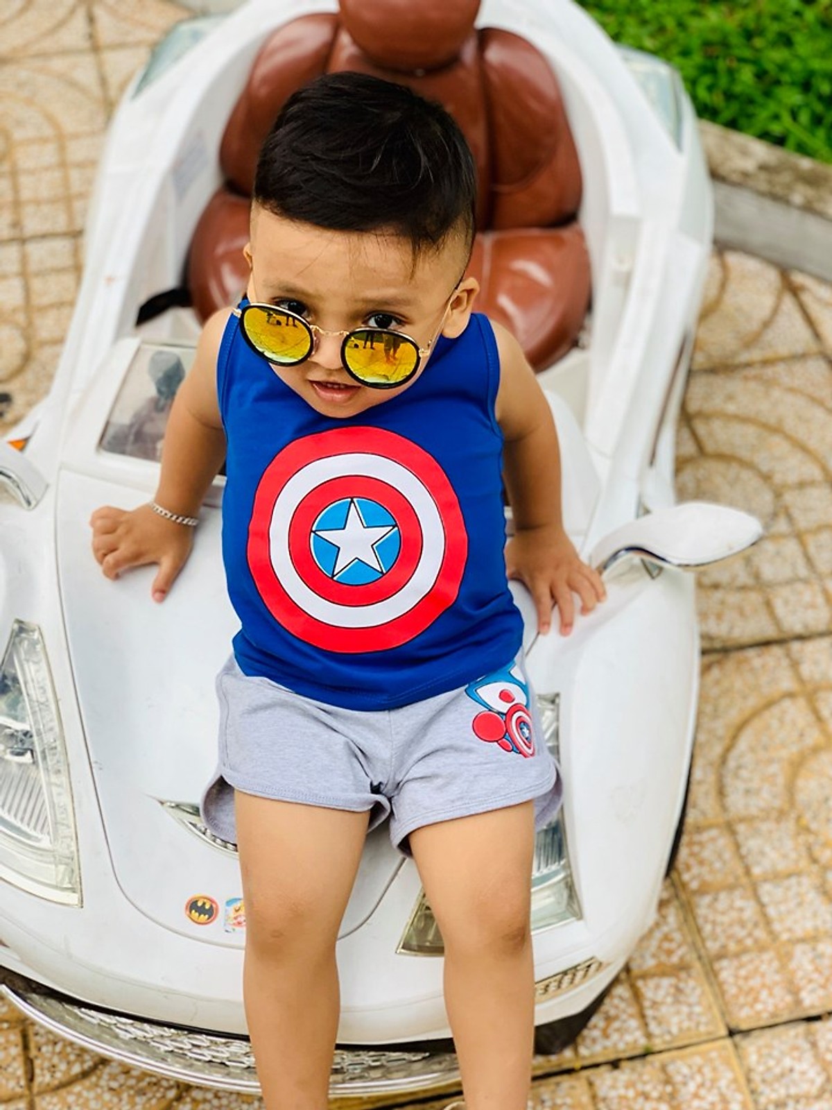 Bộ quần áo bé trai siêu nhân, Captain America cho bé từ 8kg đến 35kg, vải cotton 100% 4 chiều, thấm hút mồ hôi, áo sát nách, hình in đẹp không bị phai màu khi giặt