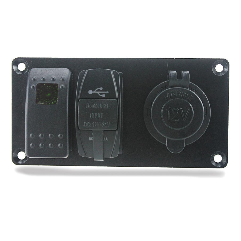 Car Boat Panel Blue Rocker Switch + USB Power Charger + Cigarette Lighter