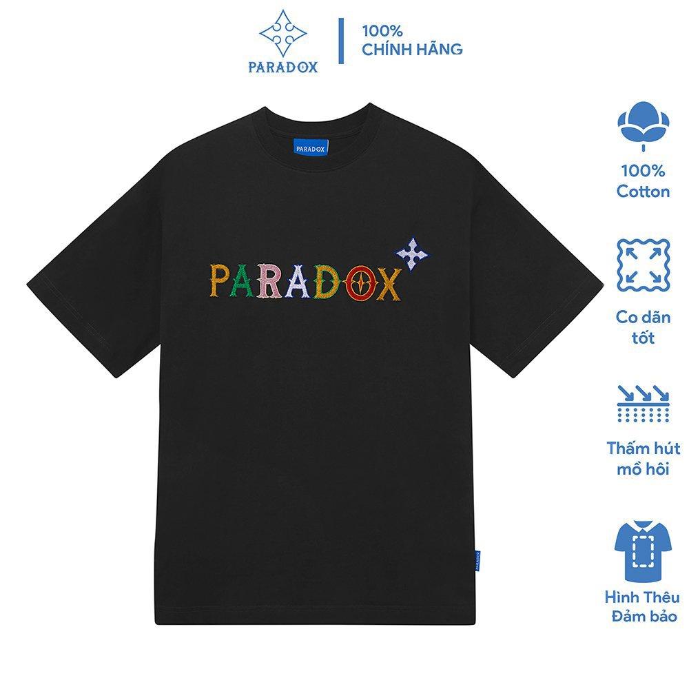 Áo thun form rộng Paradox tay lỡ - Unisex - In hình - FRISKY EMBROIDERY TEE - Đen