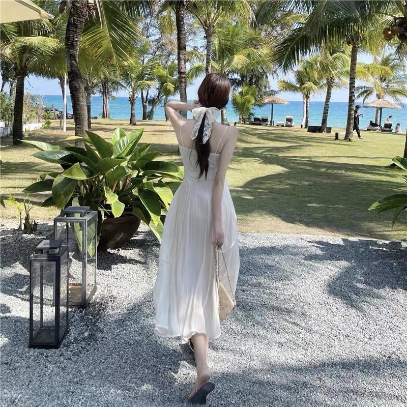 Váy Maxi 2 Dây Màu Trắng