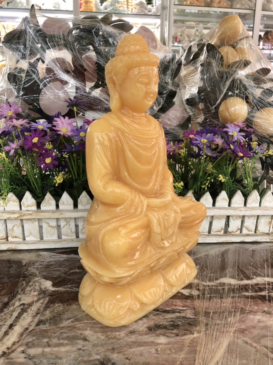Tượng Phật Thích Ca Mâu Ni ngồi đài sen đá ngọc hoàng long - Cao 30 cm