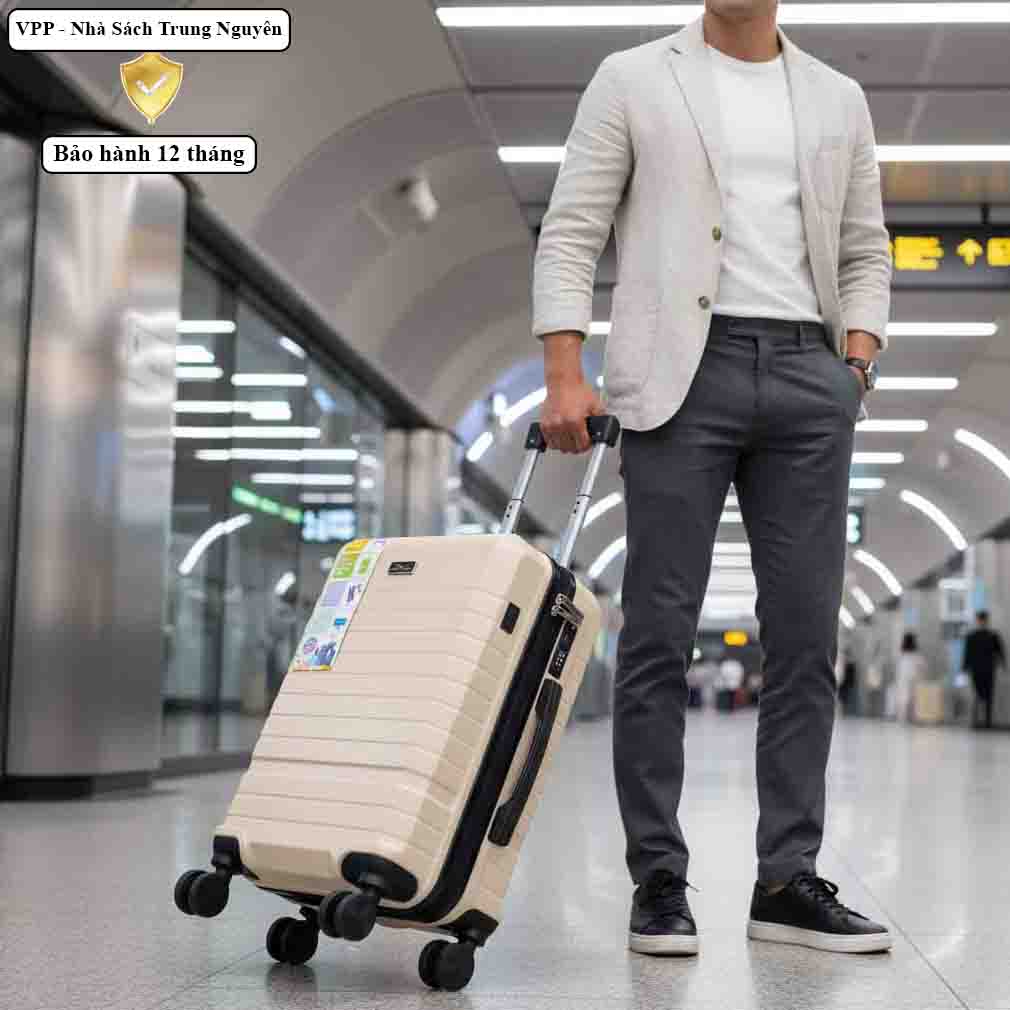 Vali kéo Xbags White Titan Pro size 20 cao cấp chống va đập khóa TSA XB6105
