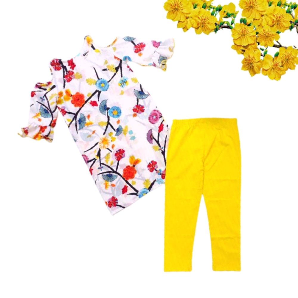 Áo dài cách tân cho bé gái từ 10-26kg - áo dài vải chiffon quần thun cotton co giãn.