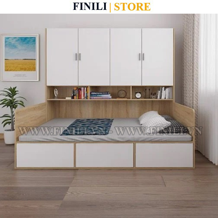 Giường ngủ kết hợp tủ áo FINILI gỗ công nghiệp 3 ngăn kéo FNL2012
