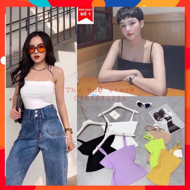 Áo 2 Dây Croptop ️Áo 2 Dây Sexy Chất Liệu Cotton Siêu Co Giãn -Vi deo Kèm Ảnh Thật ️