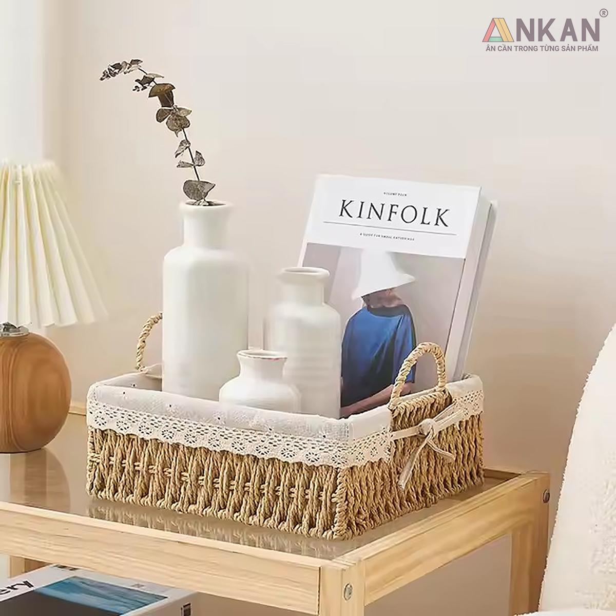 Giỏ Decor Có Quai Xách – Bộ 4 Kiểu Dáng Thủ Công Đẹp Mắt, Lót Vải Vintage, Đựng Đồ &amp; Trang Trí Tinh Tế