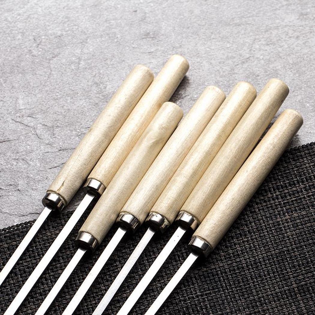 20 Cái/bộ Thịt Nướng Xiên Bằng Gỗ Tay Cầm Thép Không Gỉ Kabob Xiên Nướng BBQ Dính Ngoài Trời Cắm Trại BBQ Dụng Cụ Phụ Kiện