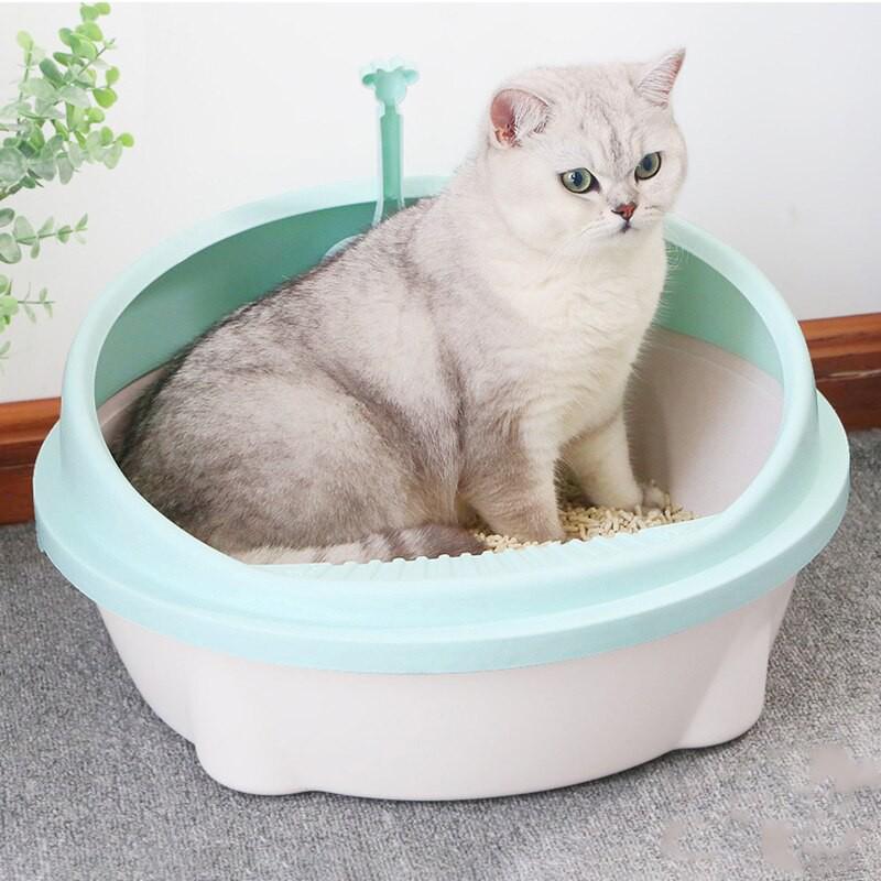 Khay chậu cát vệ sinh cho mèo hình tròn dễ dàng vệ sinh tặng kèm xẻng - Bivido