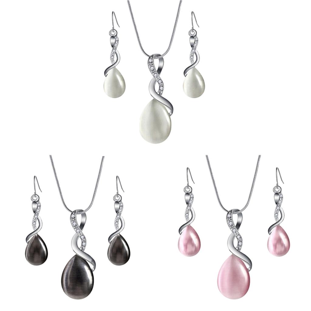 Necklace Earrings Set Waterdrop Teardrop Bridal Jewelry Set Pink + Pink