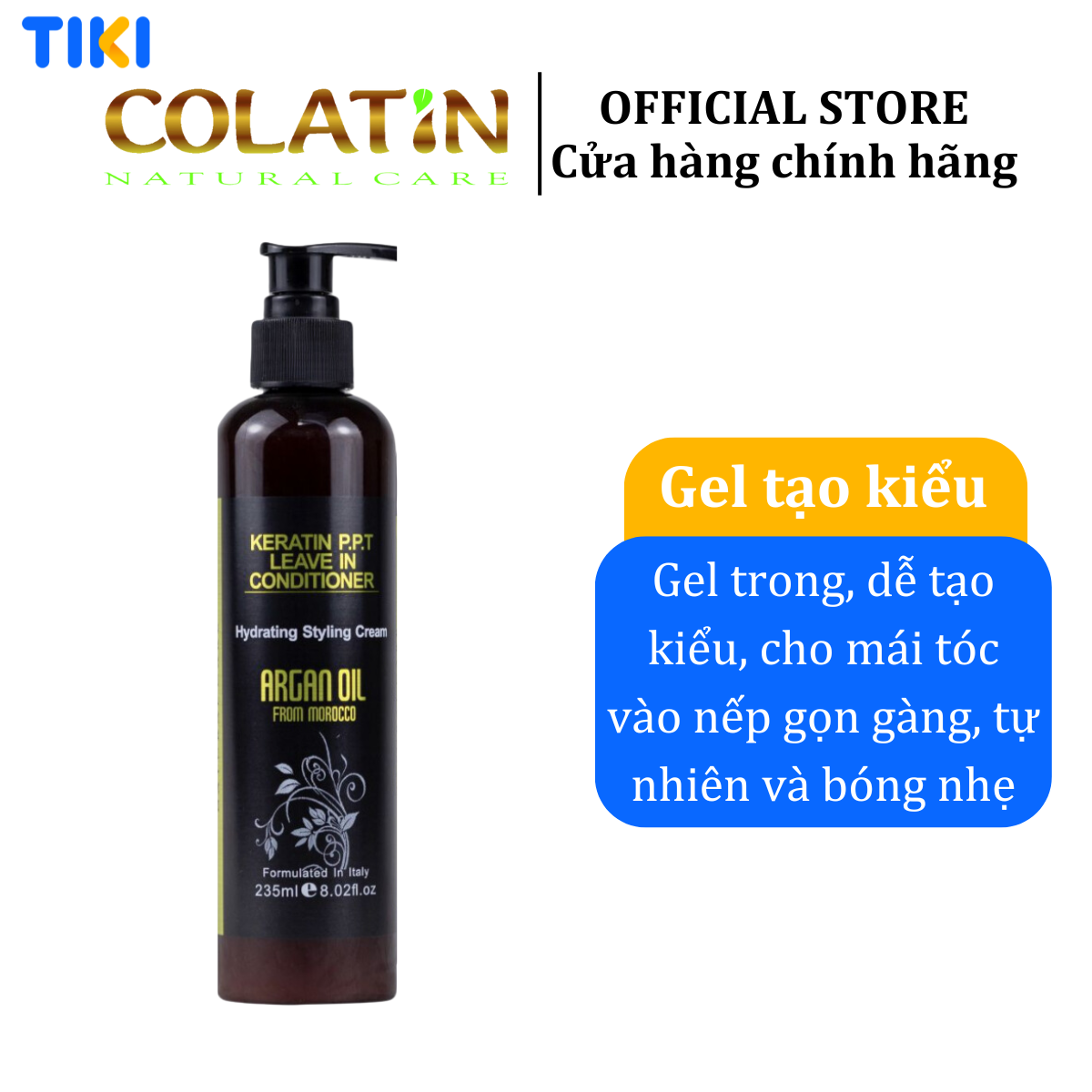 Gel Giữ Nếp Tóc COLATIN Keratin PPT Argan Dưỡng Tóc Tạo Kiểu, Không Bết 235ml
