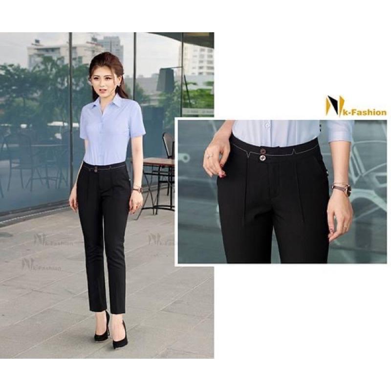 Quần ống đứng trần chỉ cạp công sở NK cao cấp