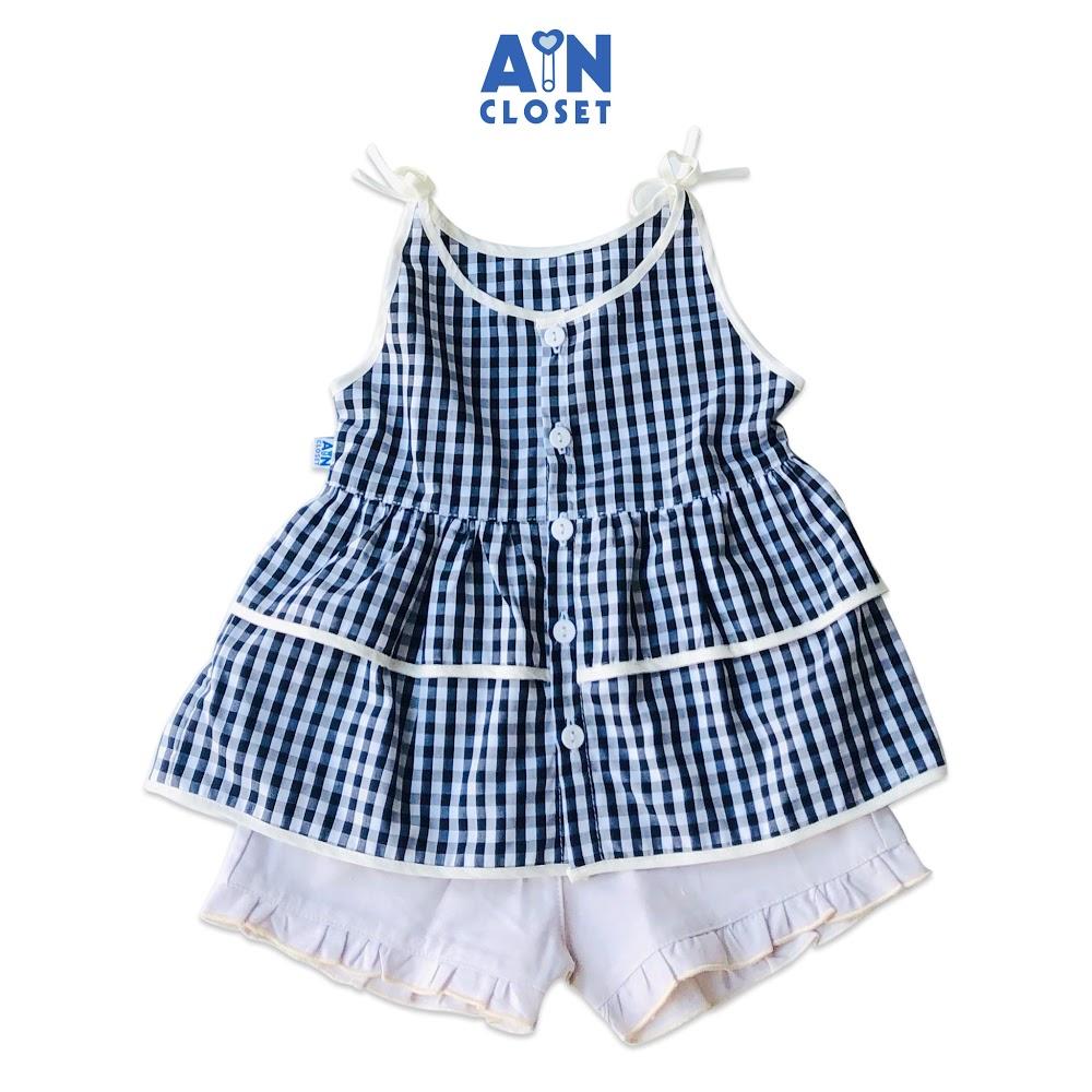 Bộ quần áo ngắn bé gái họa tiết Caro đen 2 tầng cotton - AICDBG8VJBHF - AIN Closet