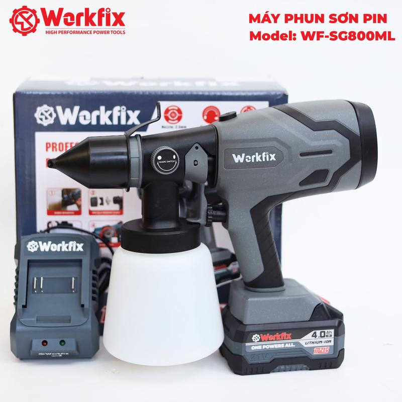 Máy Phun Sơn Workfix WF-SG800ML - 2 Kiểu Phun Linh Hoạt - Pin 10 Cell 21V/4Ah - Bảo Hành 6 Tháng