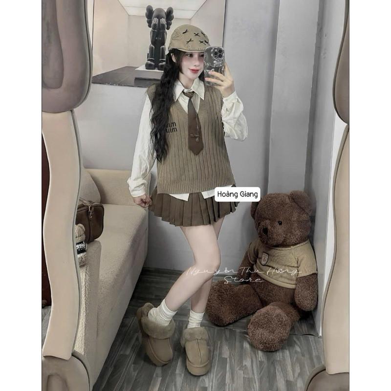 sét len 4 món sơ mi+ gile+ chân váy+ cavat miumiu sang chảnh  QCCC LINN BY JOLIE - Màu kaki, Màu kaki