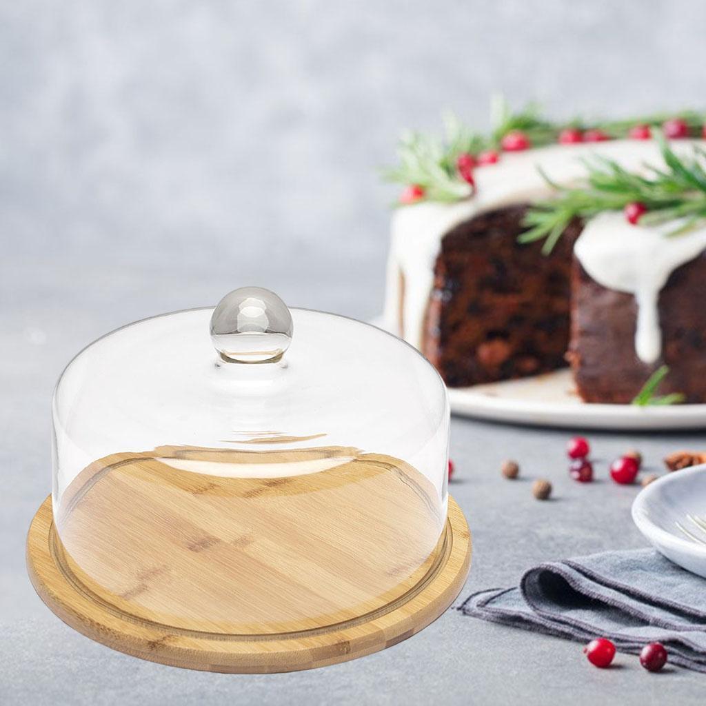 Round Glass Cover Serving Tray Multi-Purpose use Wooden Dessert Storage Appetizer Plate for Household Kitchen Festive Party Dinnerware Decoration
