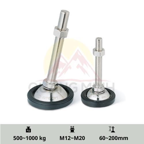 A-PLR/A-PLSR - Chân tăng chỉnh chiều cao tự lựa, inox 304, chịu lực, đế cao su M12, M16, M20 cao cấp Hàn Quốc