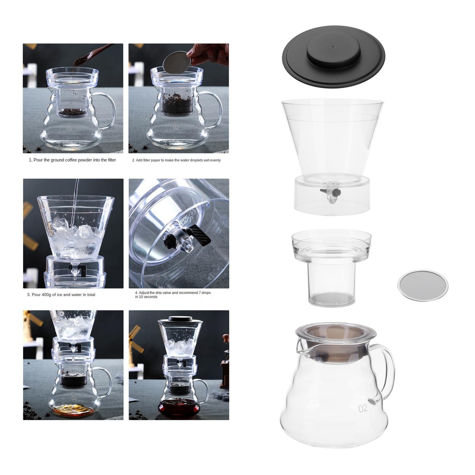 Ice Drip Coffee Dripper Pot w/ Filter & Handle Coffee Kettle Home