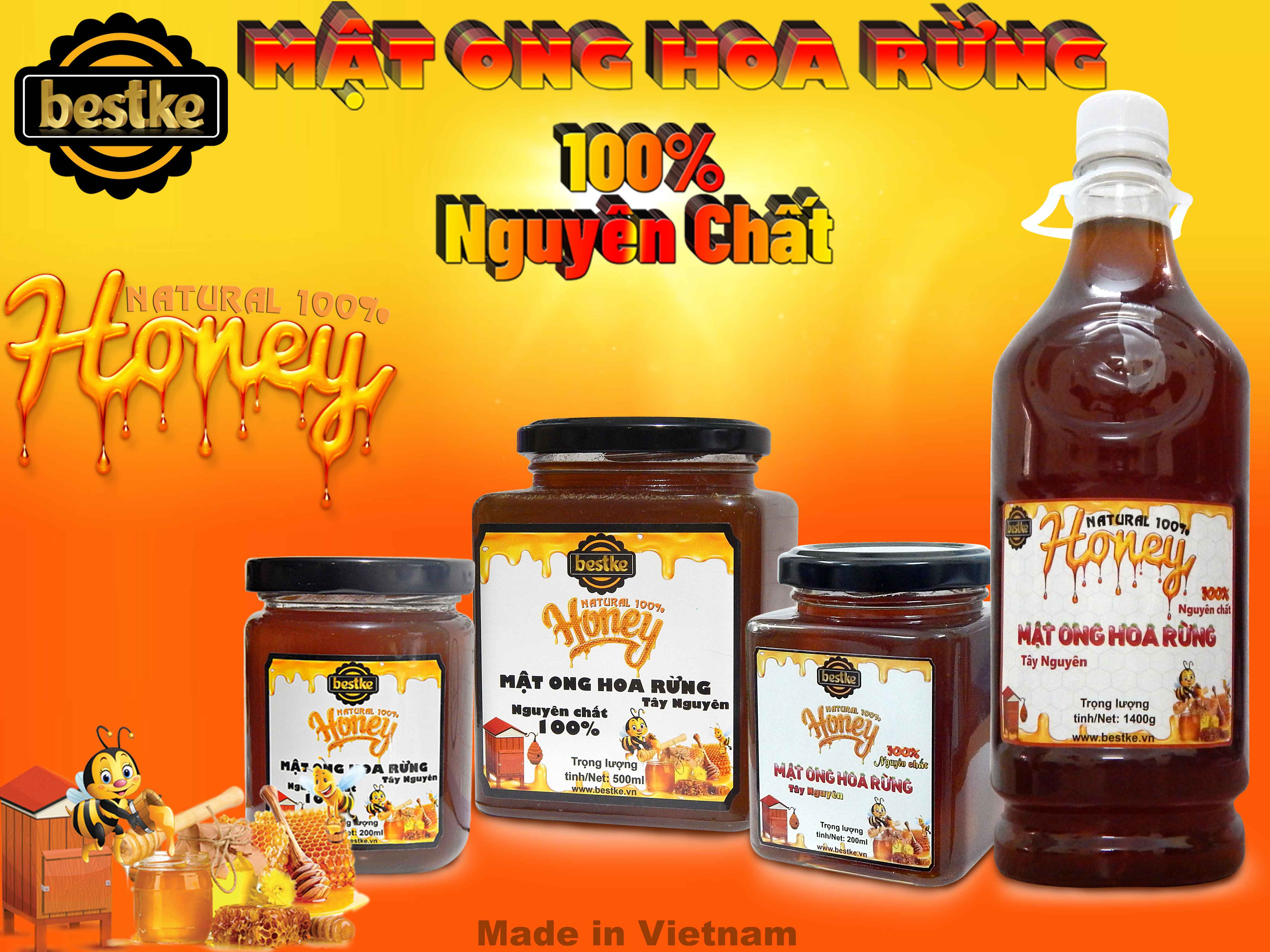 Honey natural Mật ong rừng 100% nguyên chất tự nhiên cam kết đúng chất lượng lọ 200ml Bestke 