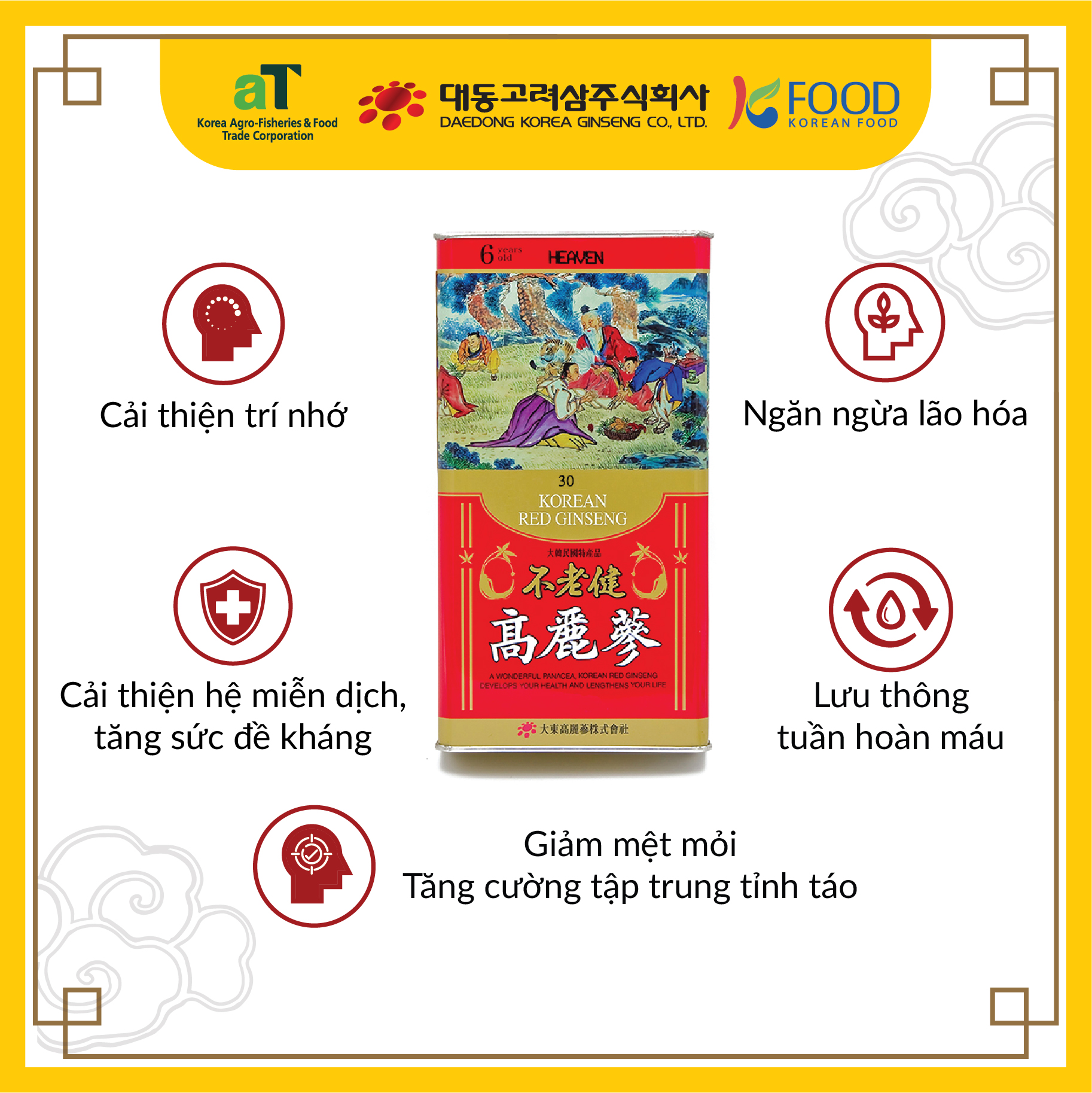 Hộp 150 Grams Hồng sâm củ khô Daedong Korea loại HEAVEN Size củ 30