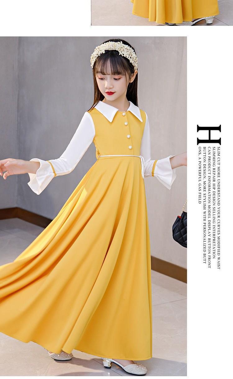 SHUANGYAN Mùa xuân trang phục cô gái váy dài tay áo công chúa váy trung bình lớn trẻ em trang phục tây dài váy lưới cô gái nhỏ