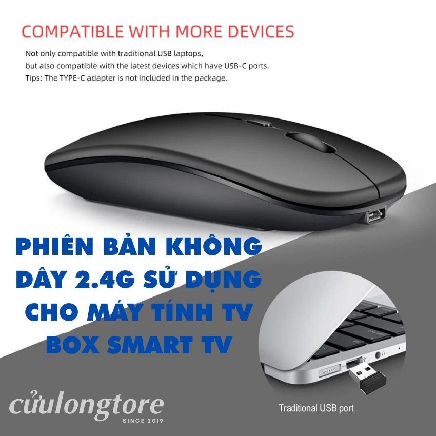 Chuột Không Dây Máy Tính Bluetooth 5.0 wireless 2.4G sạc pin mute click im lặng kết nối điện thoại chuột ko dây văn phòng đẹp sang trọng