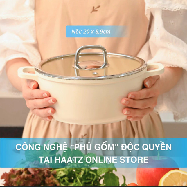 Bộ Nồi Chảo Phủ Gốm 5 Món Xtrema Chống Dính Haatz Hàn Quốc, Bền Bỉ, An Toàn Sức Khỏe, Hàng Chính hãng Bảo Hành 2 Năm