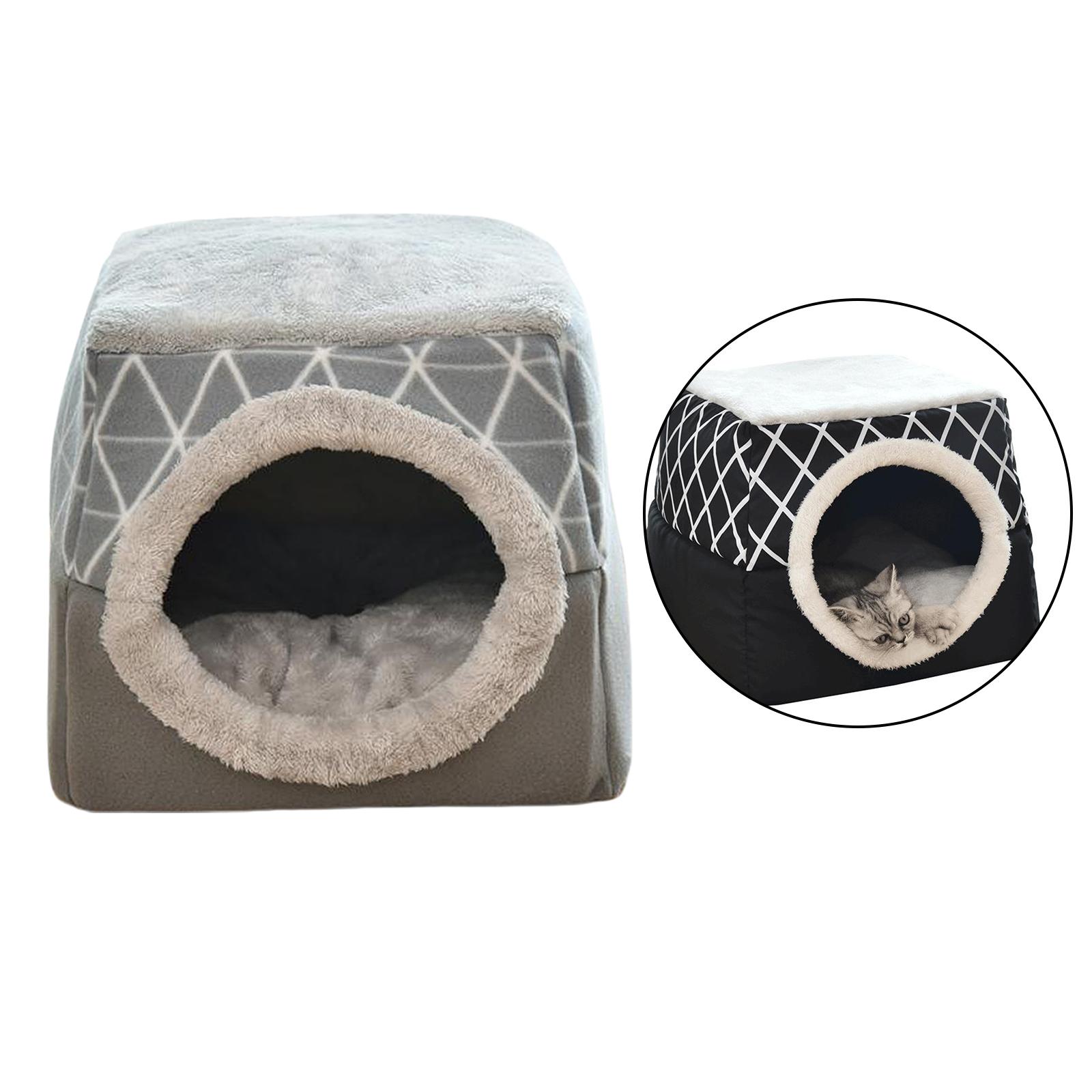 2 in 1 Soft Cat Pet House Bed Kennel Puppy Cave Warm Nest Mat Pad