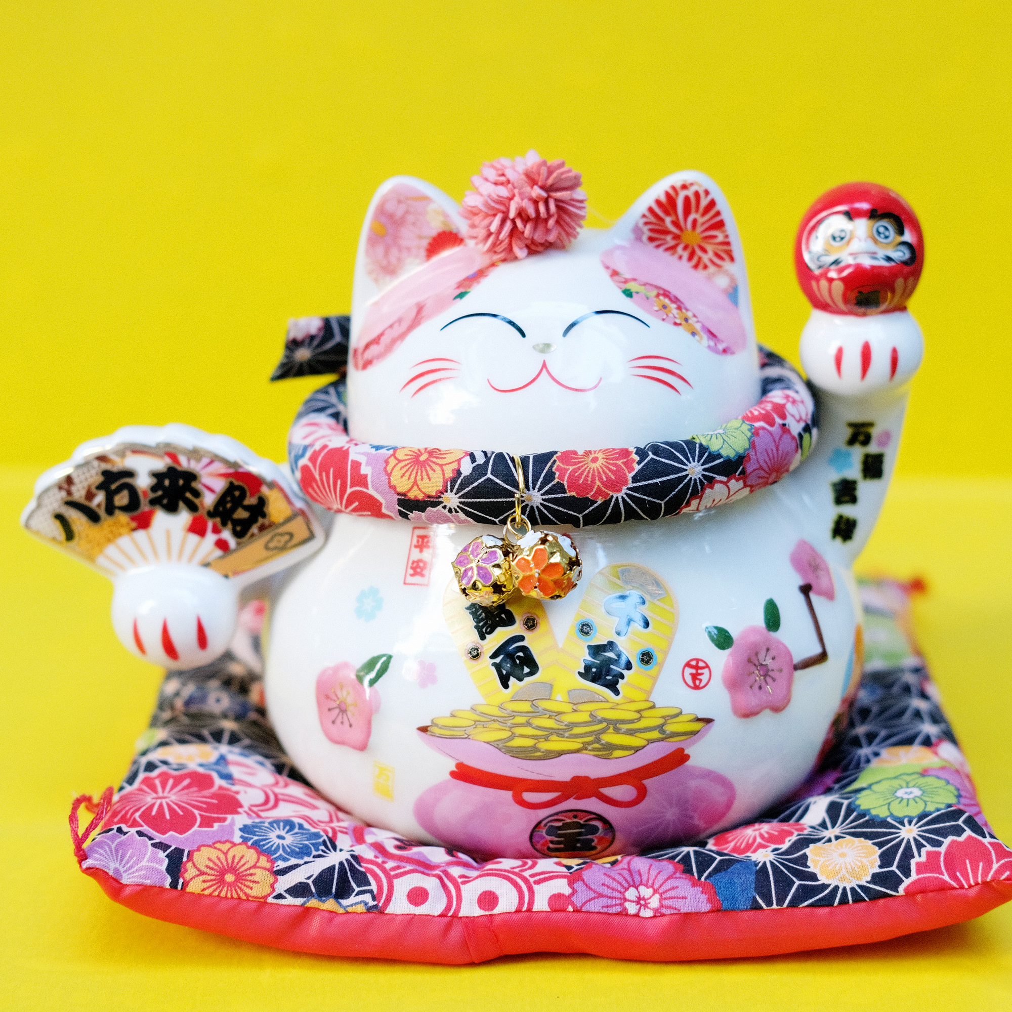 Mèo Thần tài Tròn 15cm - Daruma Bát Phương Tấn Tài