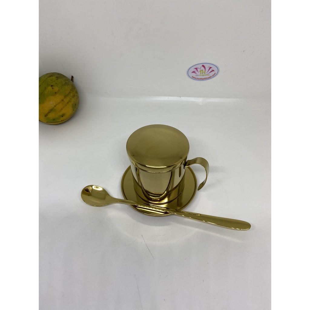 Bộ Phin cafe vàng titan inox 304 cao cấp sáng bóng gồm 1 muỗng 1 phin 6.5cm, sang trọng vệ sinh an toàn thực phẩm Hcm