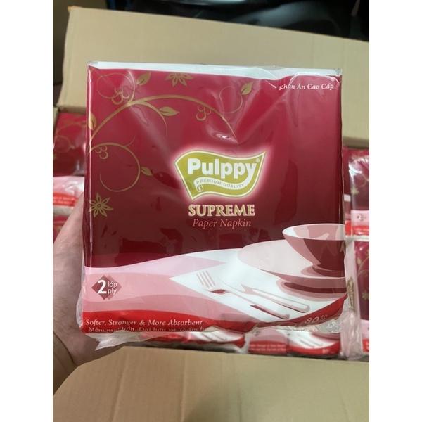 Khăn giấy vuông Pulppy Supreme khổ lớn 33 x 33 cm mềm mịn 80 tờ