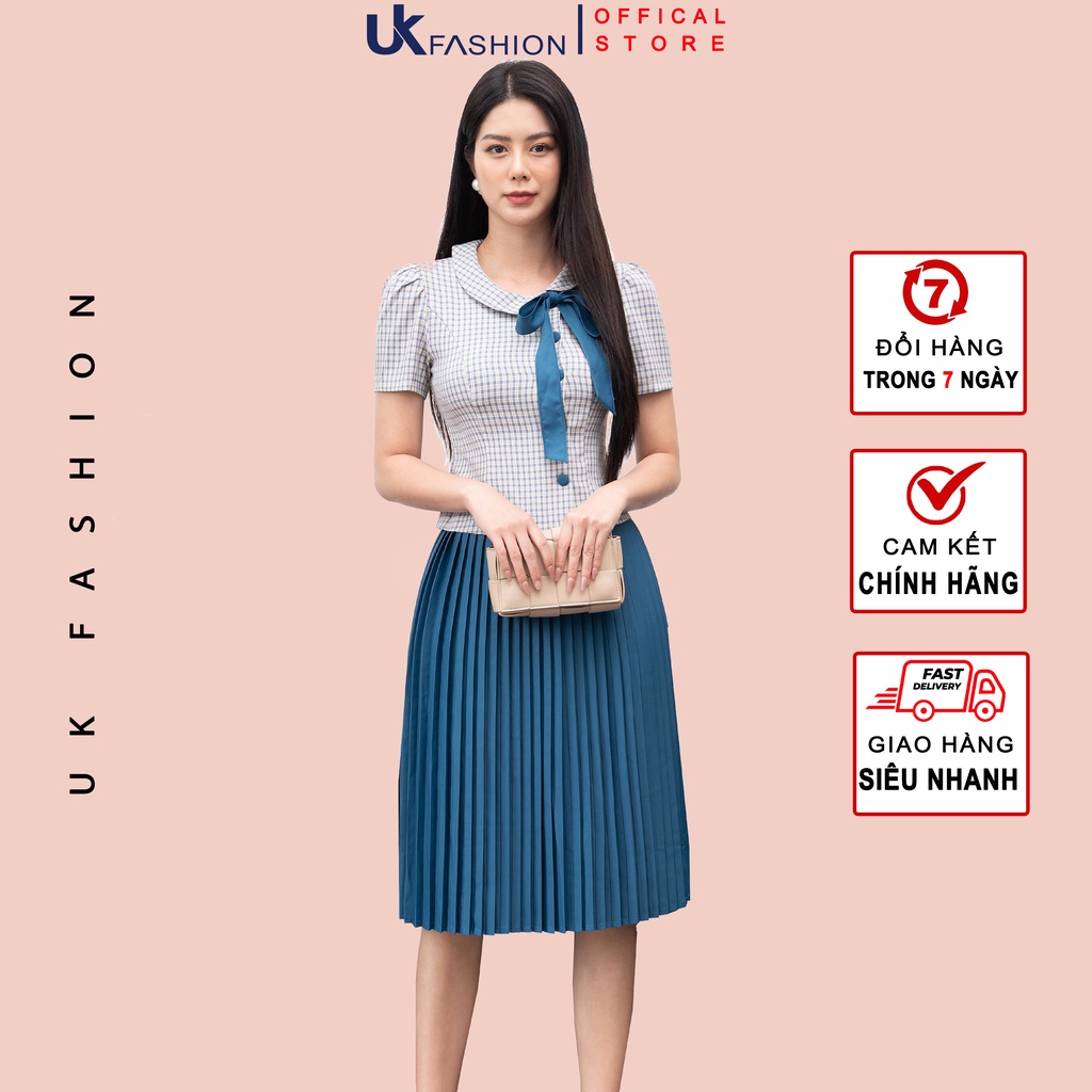 Set Đồ Công Sở Nữ NK Fashion Thiết Kế Áo Cổ Sen Lệch Kết Hợp Chân Váy Xếp Ly Vải Hàn Cao Cấp NKFBD2203012