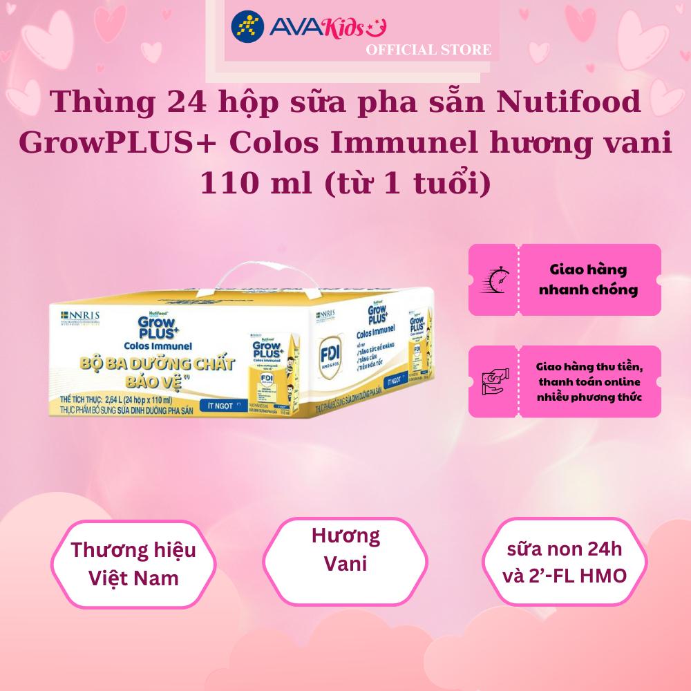 Hình ảnh Thùng 24 hộp sữa pha sẵn Nutifood GrowPLUS+ Colos Immunel hương vani 110 ml (từ 1 tuổi)