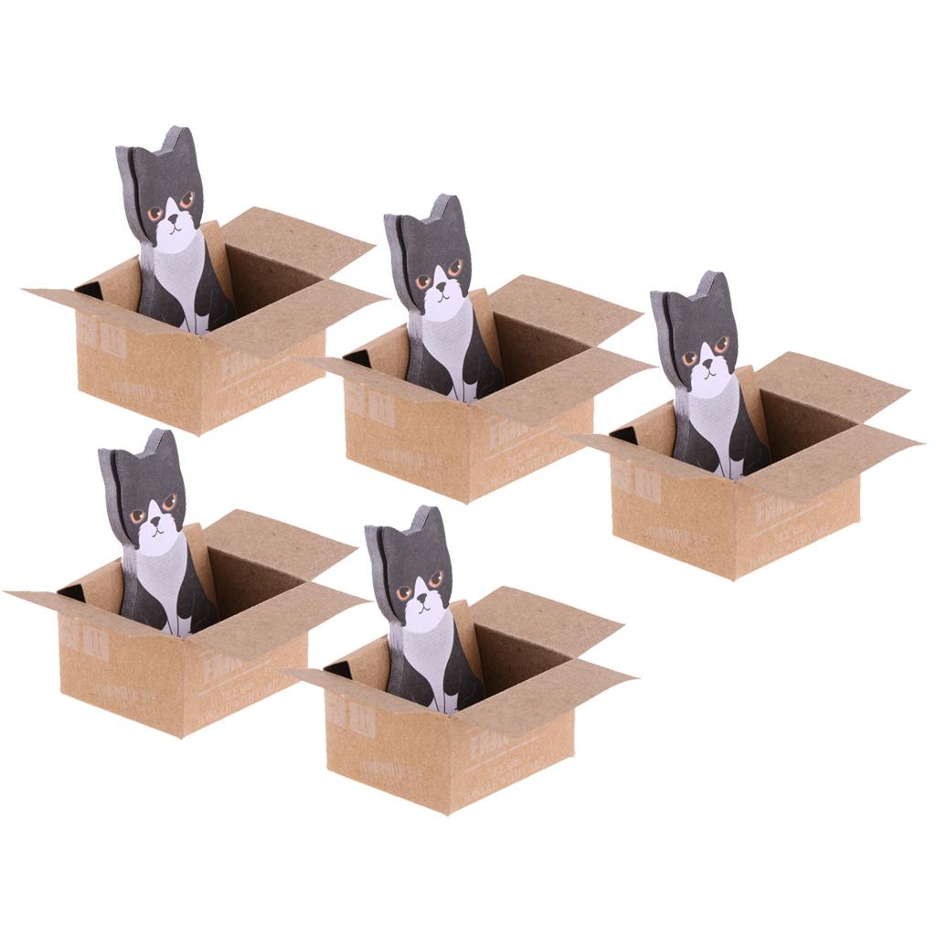 5 Pieces Cute Kawaii Cartoon Box 3D Cat Memo Pad Sticky Note Self-Stick Gift